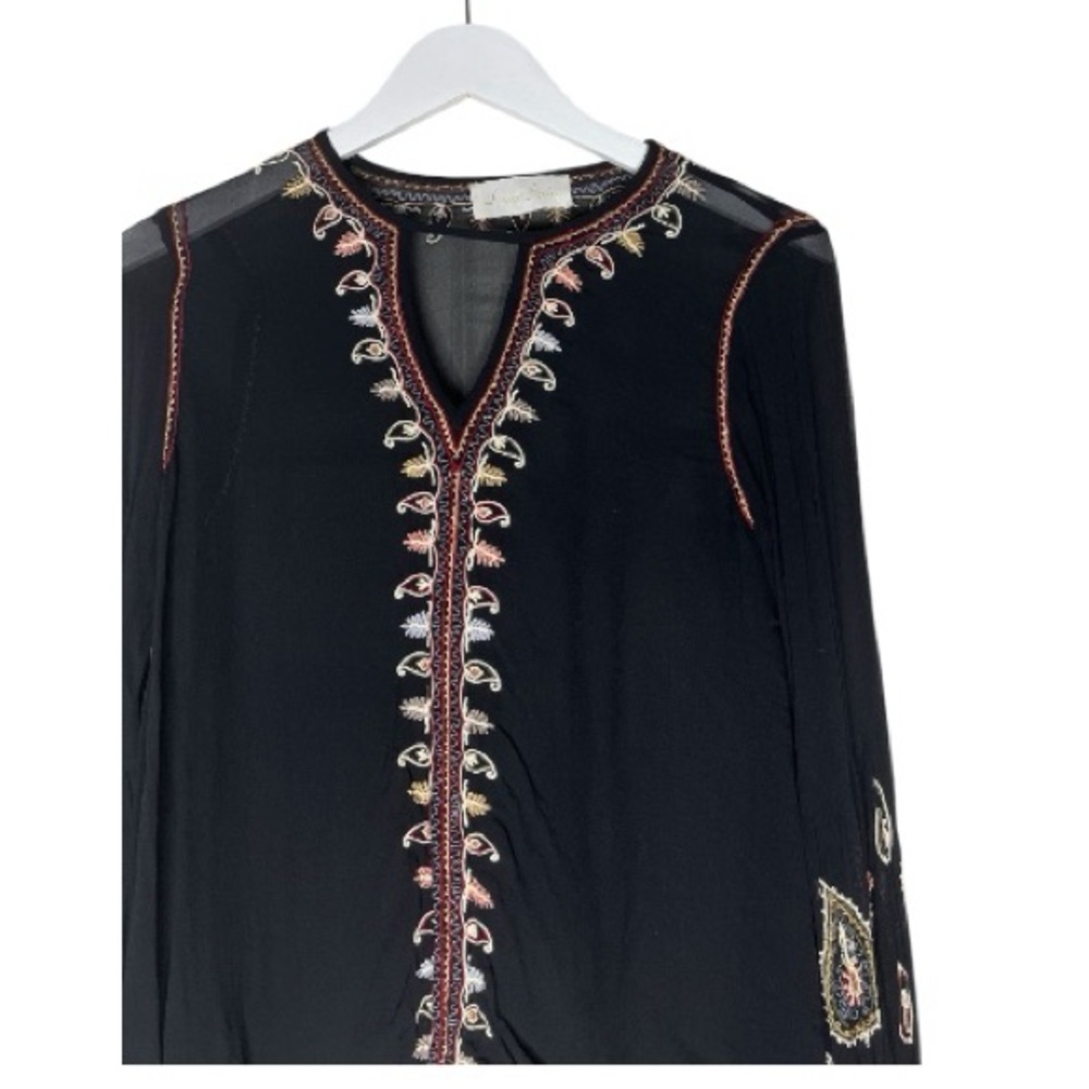 LOVE SAM ANTHROPOLOGIE Semi Sheer Paisley Boho V Cut Peasant Blouse Black Small - Picture 4 of 13